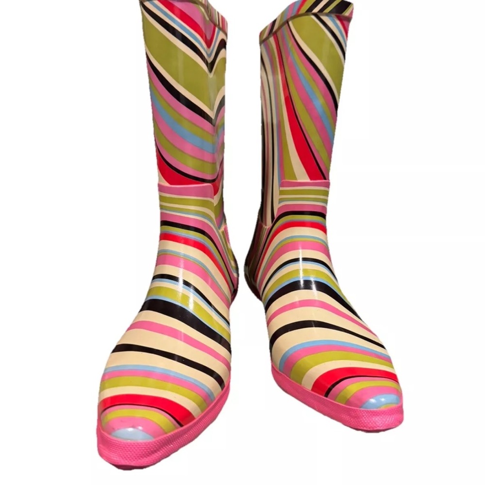 PAUL SMITH WOMEN MULTI STRIPES RUBBER RAIN BOOT GUMMISTIEFEL KITTEN HEEL SZ 5